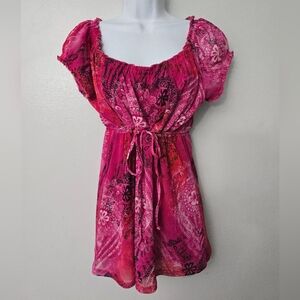 Axcess Top Womens Medium Pink Y2K 90s Babydoll Sheer Short Sleeve Blouse Shirt